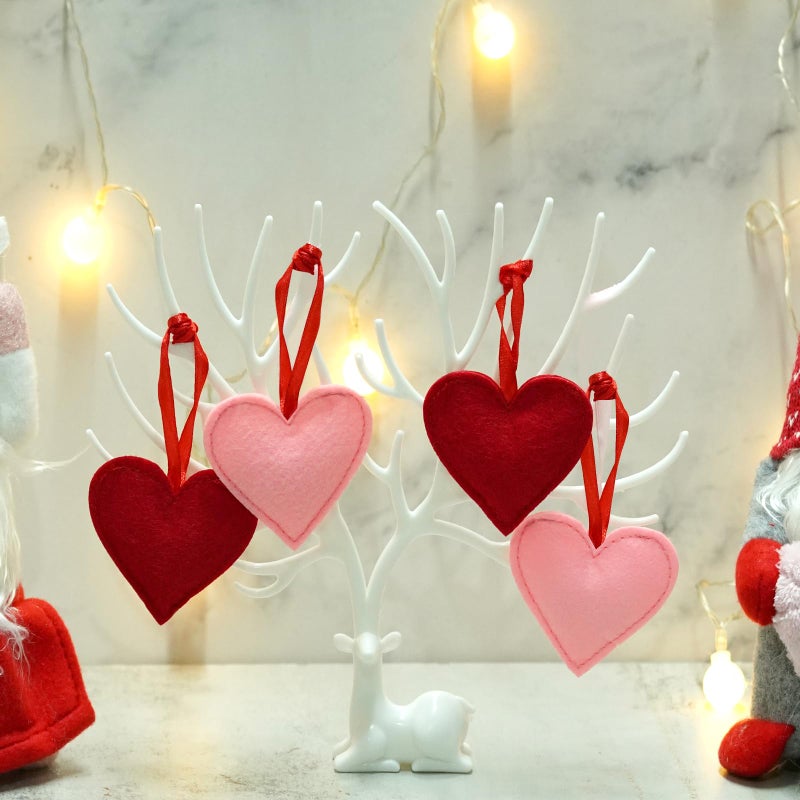 SUMERSHA 24 Pieces Felt Heart Hanging Ornament Valentines Day Heart Shaped Ornaments for Wedding Valentine Day Anniversary Christmas Party Decorations (Red + Pink) - Image 5