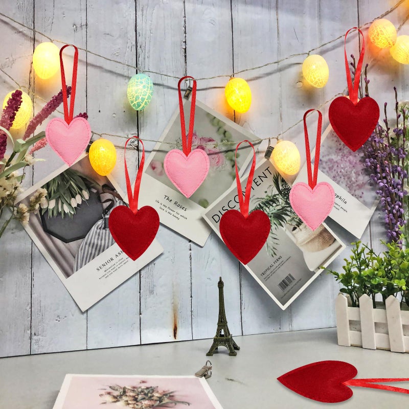SUMERSHA 24 Pieces Felt Heart Hanging Ornament Valentines Day Heart Shaped Ornaments for Wedding Valentine Day Anniversary Christmas Party Decorations (Red + Pink) - Image 4