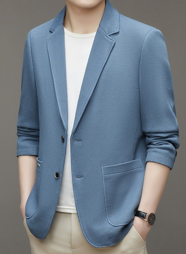 Loquat Mens Suit Collar Coats Casual Slim Fit Knitting Suit Jacket Lightweight Business 2 Button Blazers Sky Blue  - Image 1