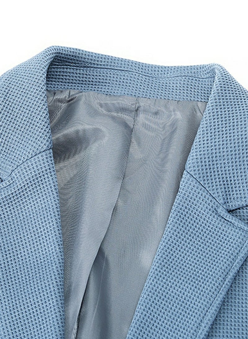 Loquat Mens Suit Collar Coats Casual Slim Fit Knitting Suit Jacket Lightweight Business 2 Button Blazers Sky Blue  - Image 3