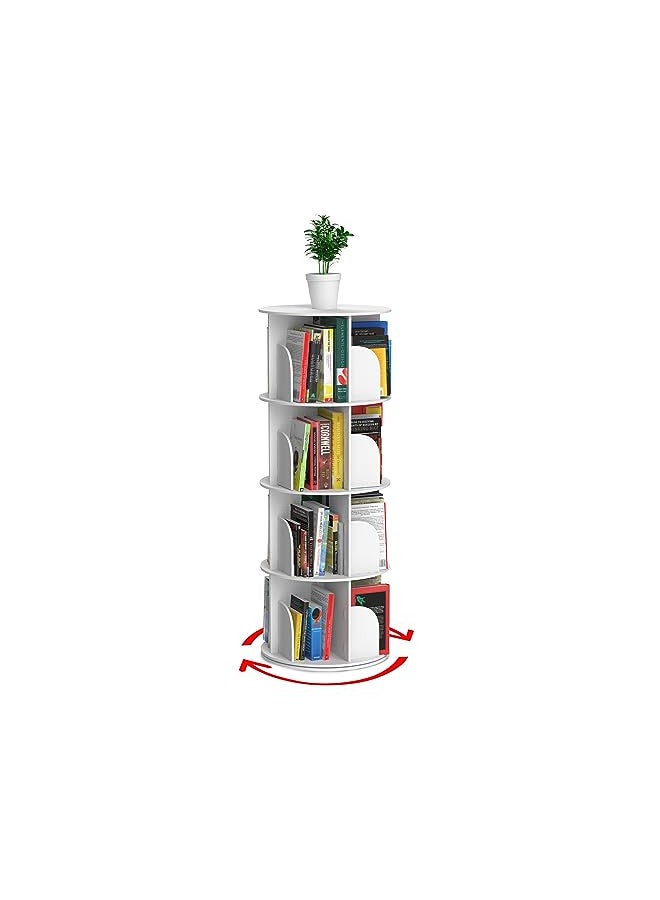 Houseables Rotating Bookshelf, Revolving Bookcase, Spinning Book Shelf, 4 Tier, 18.2 W x 50.6 H, White, Wood, 360 Degrees Bookshelves, Floor Stand, Rotation Display Tower, Stackable, Round, for Kids, Children  - Image 1