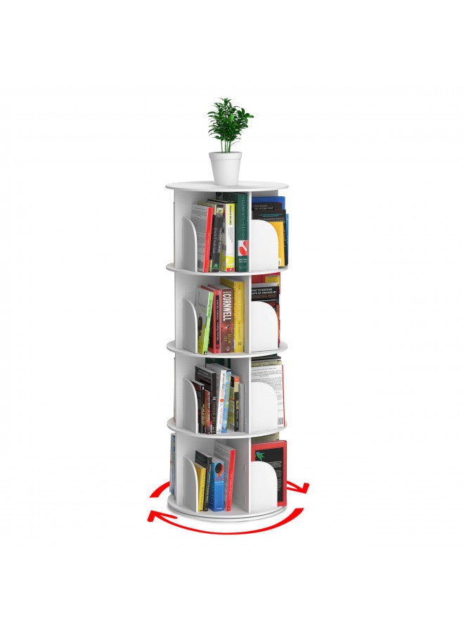 Houseables Rotating Bookshelf, Revolving Bookcase, Spinning Book Shelf, 4 Tier, 18.2 W x 50.6 H, White, Wood, 360 Degrees Bookshelves, Floor Stand, Rotation Display Tower, Stackable, Round, for Kids, Children  - Image 2