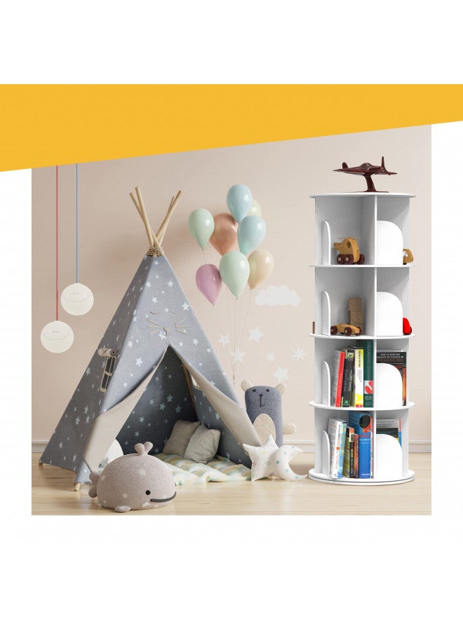 Houseables Rotating Bookshelf, Revolving Bookcase, Spinning Book Shelf, 4 Tier, 18.2 W x 50.6 H, White, Wood, 360 Degrees Bookshelves, Floor Stand, Rotation Display Tower, Stackable, Round, for Kids, Children  - Image 4