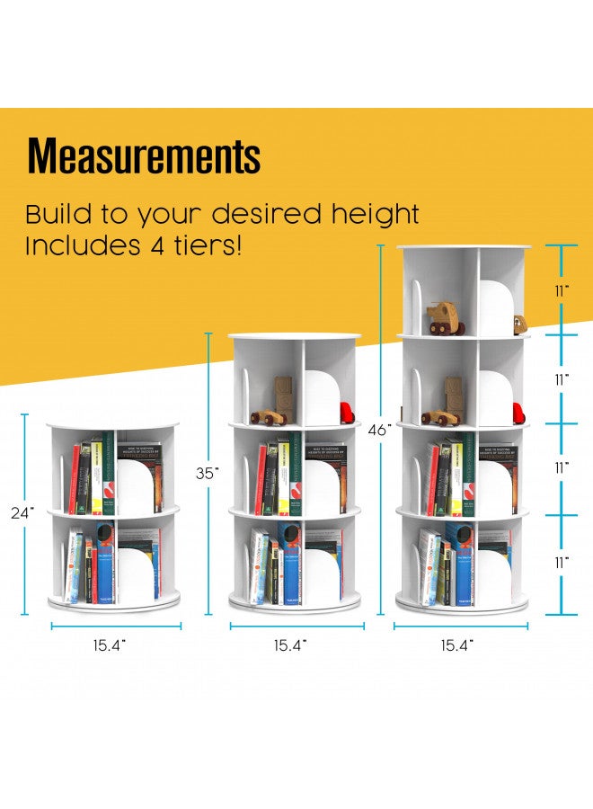 Houseables Rotating Bookshelf, Revolving Bookcase, Spinning Book Shelf, 4 Tier, 18.2 W x 50.6 H, White, Wood, 360 Degrees Bookshelves, Floor Stand, Rotation Display Tower, Stackable, Round, for Kids, Children  - Image 3