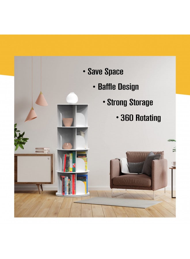 Houseables Rotating Bookshelf, Revolving Bookcase, Spinning Book Shelf, 4 Tier, 18.2 W x 50.6 H, White, Wood, 360 Degrees Bookshelves, Floor Stand, Rotation Display Tower, Stackable, Round, for Kids, Children  - Image 5