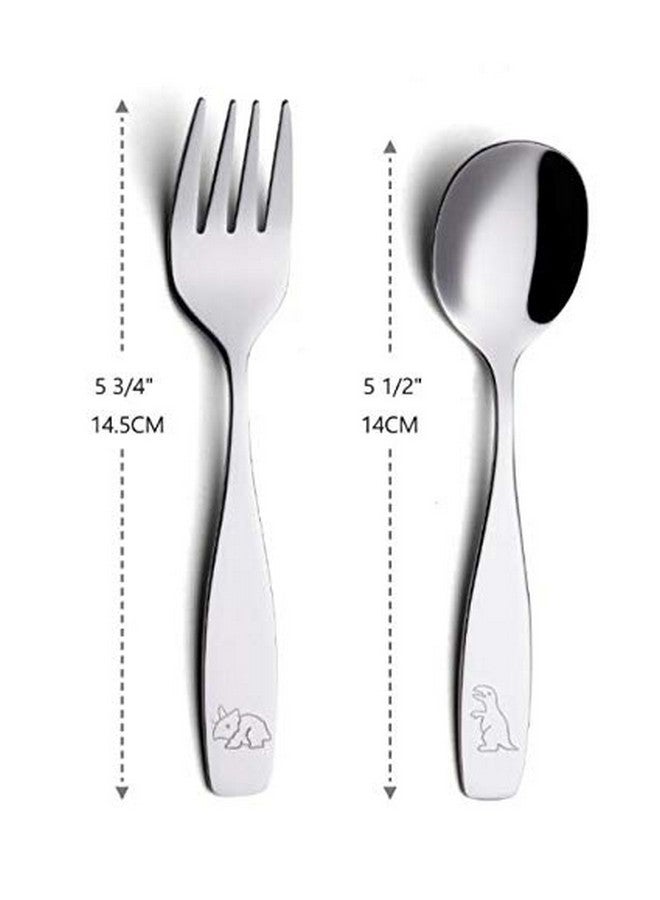 ANNOVA Kids Silverware 6 Pieces Children's Safe Flatware Set Stainless Steel - 3 x Children Forks, 3 x Tablespoons, Toddler Utensils, Metal Cutlery for Lunchbox (Engraved Dinosaurs) (6 Forks & Spoon) - Image 2