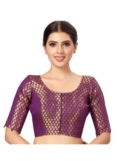 Studio Shringaar Studio Shringaar Women's Readymade Polyester Elbow Length Sleeves Banaras Brocade Saree Blouse (Purple, 38)  - Image 1