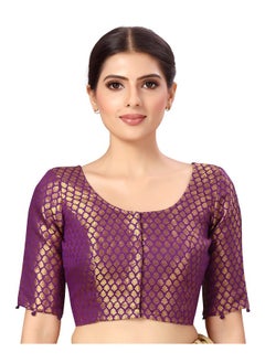Studio Shringaar Studio Shringaar Women's Readymade Polyester Elbow Length Sleeves Banaras Brocade Saree Blouse (Purple, 38)  - Image 5
