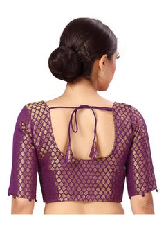 Studio Shringaar Studio Shringaar Women's Readymade Polyester Elbow Length Sleeves Banaras Brocade Saree Blouse (Purple, 38)  - Image 2