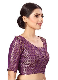 Studio Shringaar Studio Shringaar Women's Readymade Polyester Elbow Length Sleeves Banaras Brocade Saree Blouse (Purple, 38)  - Image 4