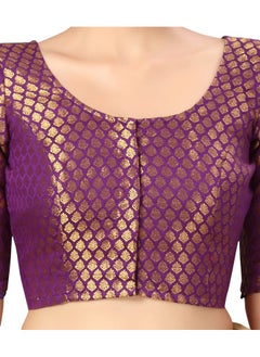 Studio Shringaar Studio Shringaar Women's Readymade Polyester Elbow Length Sleeves Banaras Brocade Saree Blouse (Purple, 38)  - Image 3