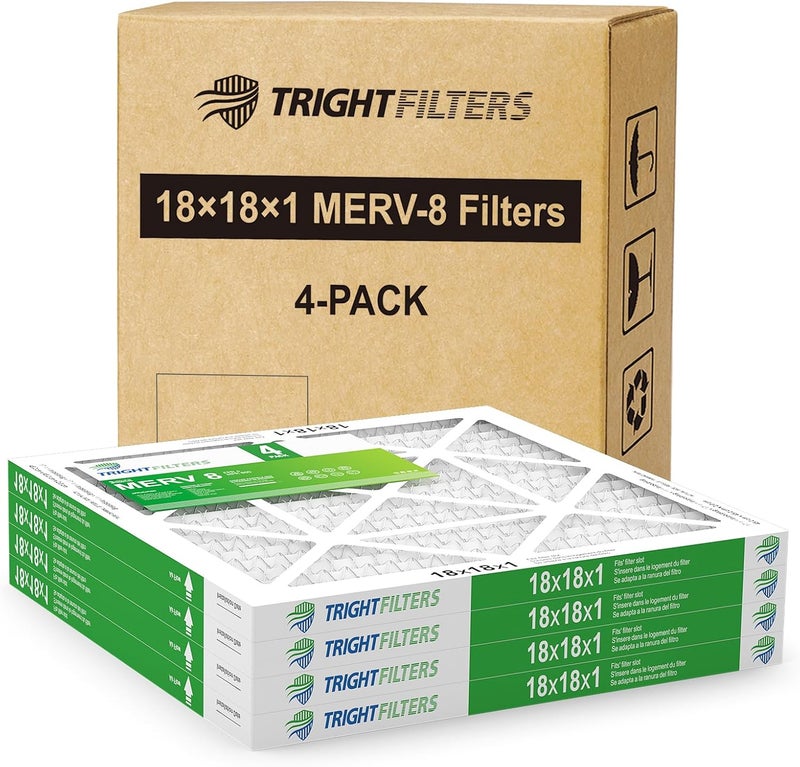 TRIGHTFILTERS 18x18x1 Air Filter 4 Pack, Durable MERV 8 Pleated Home HVAC AC Furnace Filters, Lightweight Compact Air Conditioner Filter Replacement - Image 1