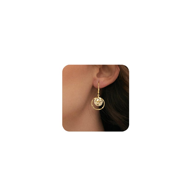 Lancharmed 14K Gold Earrings for Women Trendy Hypoallergenic Drop Disc Circle Hammered Earrings Leverback Disc Dangle Drop Earring Gold Dangle Circle Earing for Jewelry Gifts - Image 1