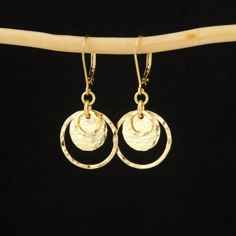 Lancharmed 14K Gold Earrings for Women Trendy Hypoallergenic Drop Disc Circle Hammered Earrings Leverback Disc Dangle Drop Earring Gold Dangle Circle Earing for Jewelry Gifts - Image 4