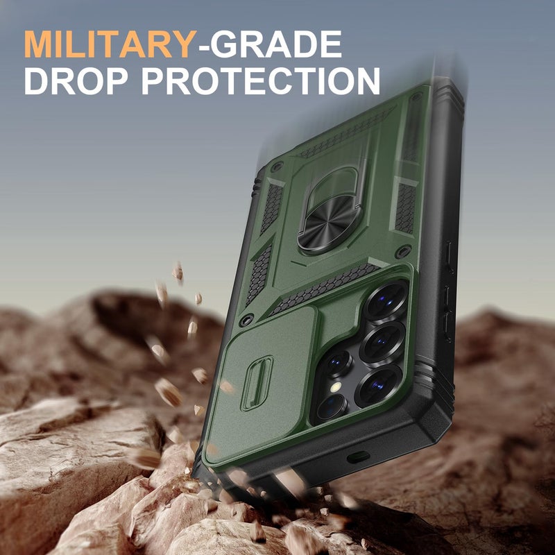 PASNEW for S25 Ultra Case Military,Camera Slide Cover & Metal Ring Kickstand,Multi-Layer Heavy Duty Shockproof Protective Hard Shell for Samsung Galaxy S25Ultra,Army Green - Image 5