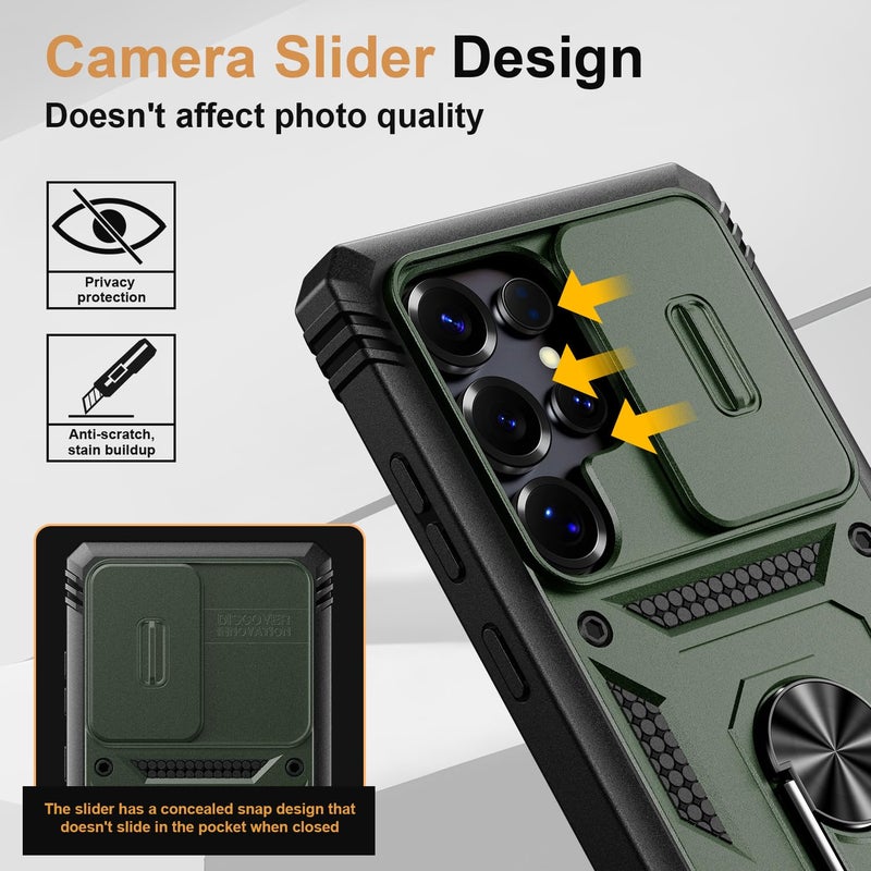 PASNEW for S25 Ultra Case Military,Camera Slide Cover & Metal Ring Kickstand,Multi-Layer Heavy Duty Shockproof Protective Hard Shell for Samsung Galaxy S25Ultra,Army Green - Image 2
