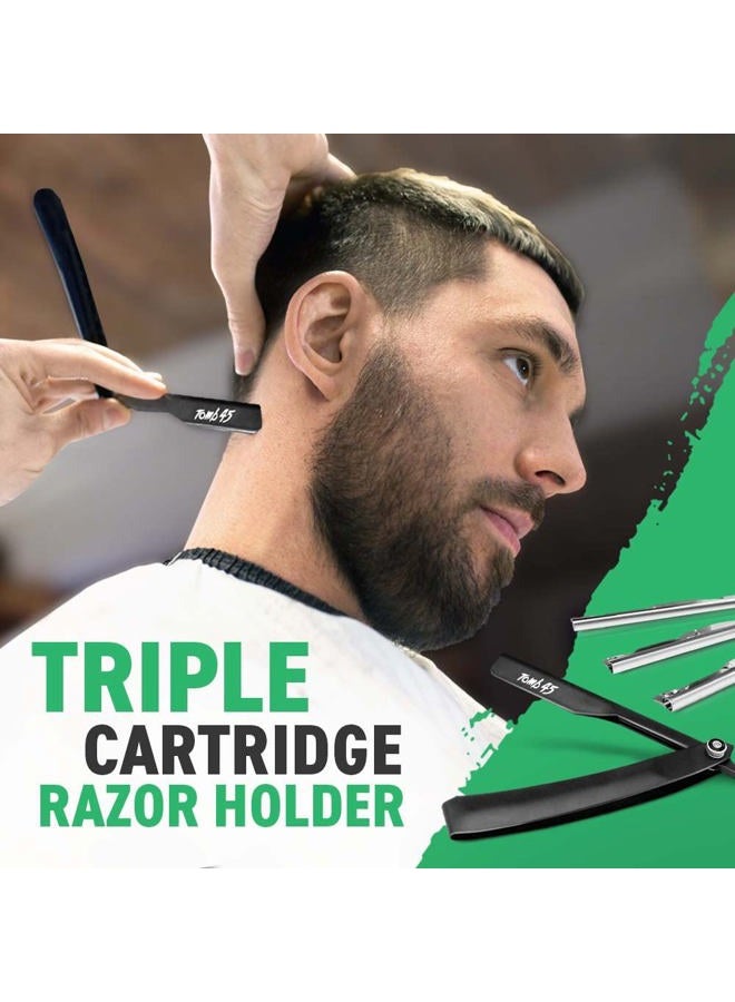 Tomb 45 Triple Cartridge Razor Holder | Disposable Razor Safety Handle For Barbers | 100% Metal Grip & 3 Adjustable Blade Exposure Options For Shaving (Black) - Image 2