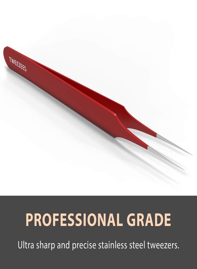 Tweezees Ingrown Hair Tweezers | Pointed Tip | Red | Precision Stainless Steel | Extra Sharp and Perfectly Aligned for Ingrown Hair Treatment & Splinter Removal For Men and Women | By Tweezees - Image 3
