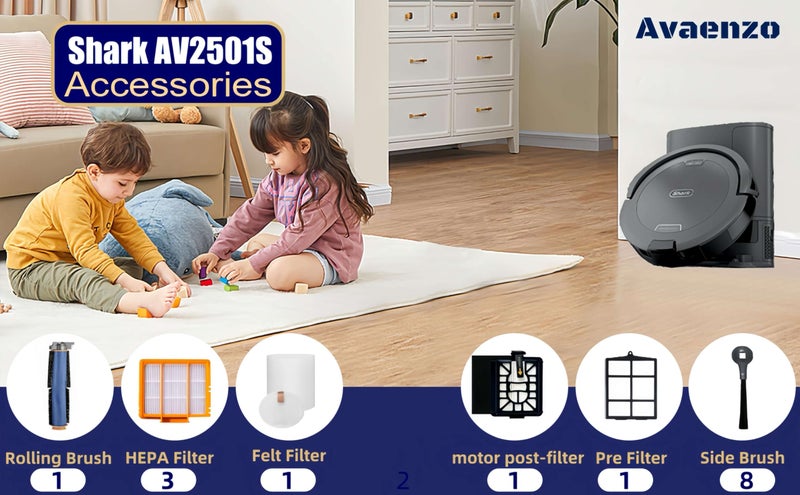 Avaenzo Replacement Parts Compatible with Shark AV2511AE AV2501S AV2610WA AV2501AE RV2502AE RV2610WA RV2520 AV2510 Accessories Kit with Main Brush,Filters,Foam Filters,Primary Filter,Side Brushes - Image 3