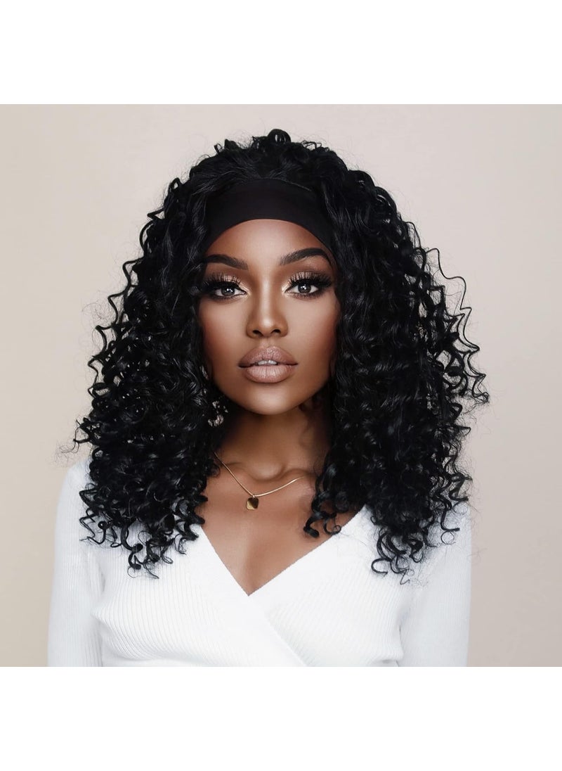 7JHH WIGS 7JHH WIGS Curly Headband Wig 22in Black Deep Wave Glueless Kinky Curly Wigs for Black Women Natural Hairline Synthetic Water Wave hair 
