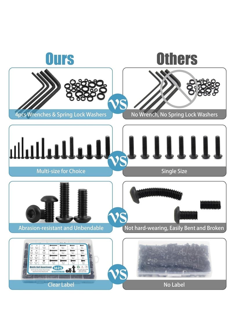 SYOSI - M2 M3 M4 M5 Nuts and Bolts Assorted Set 1625 Pcs Carbon Steel Hex Socket Head Cap Screws Bolts and Nuts Kit Thread Fastener Machine Hex Bolts & Nuts Assortment Kit with 4Pieces Hex Keys for Free - Image 1