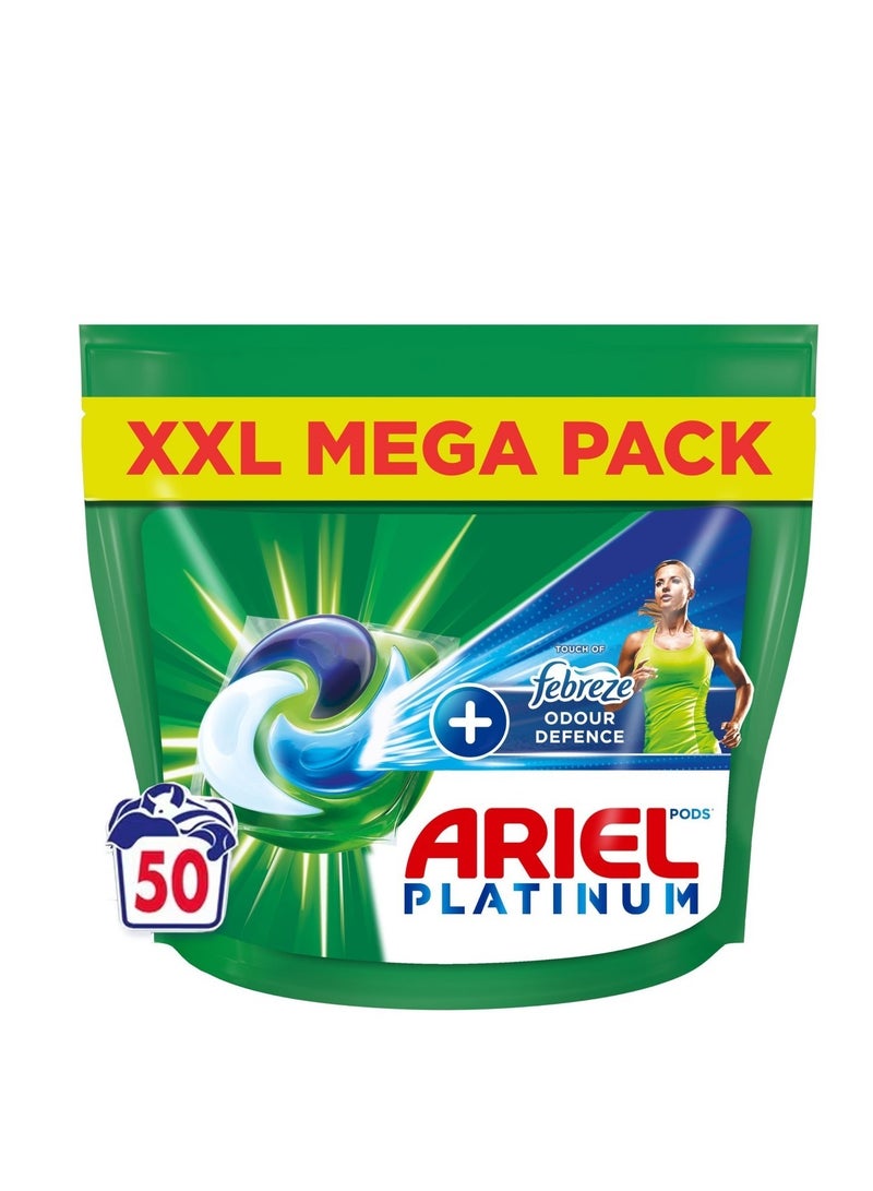 اريال بلاتينيوم + لمسة من فيبريز - ٥٠ قرص/قرص/كبسولة غسيل، منظف غسيل قوي ضد البقع، لطيف على بشرة الأطفال الحساسة - Image 1