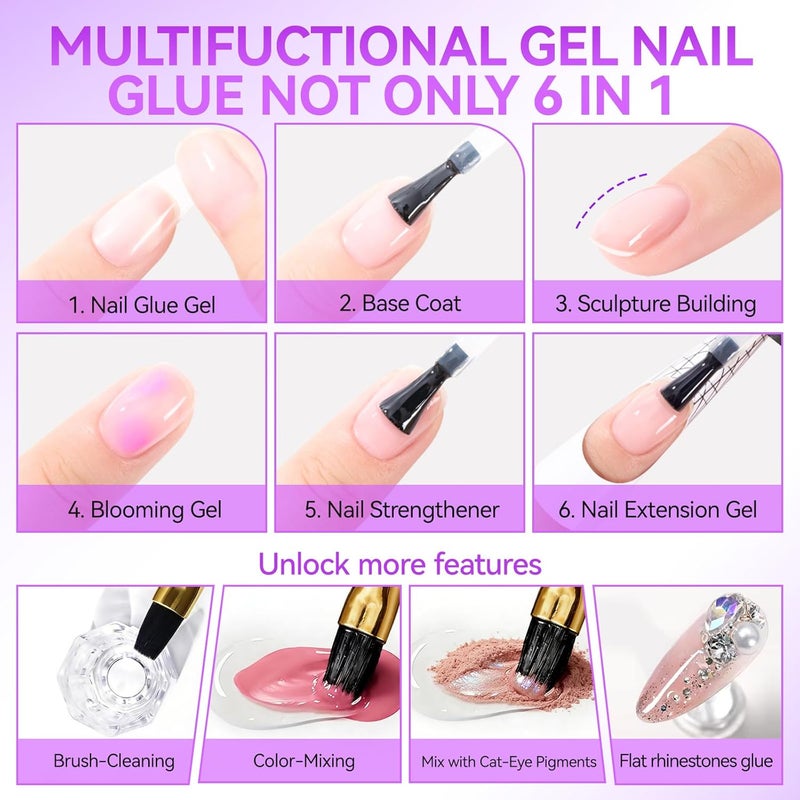 gelike ec Nail Tips Gel Nail Glue: Geliek EC 2PCS 6 in 1 Adhesive Gel Nail Polish for Salon - Strong Nail Glue for Press On Nails Nails Acrylic Tips - Valentine's Day Girl Gift for Home DIY - Image 3