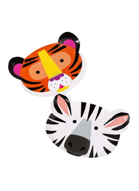 Talking Tables FACE Safari Jungle Zoo Animal Tiger Zebra Party Plates Pack of 12 Width 23cm 9 Orange White and Black