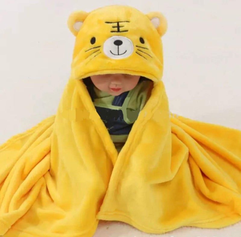 BRANDONN Fleece New Born Baby Blanket Combo Pack Of Hooded Funny Cap Baby Wrapper Cum Baby Bath Towel Cum Baby Blankets (Pink Kitty, Yellow Sweet Tiger) Pack Of 2 - Image 5
