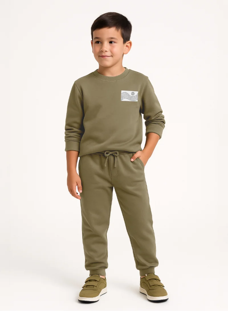 victor and jane Boys Olive Green Printed Utility Fleece Tracksuit - Sweat-top &amp; Jogger set