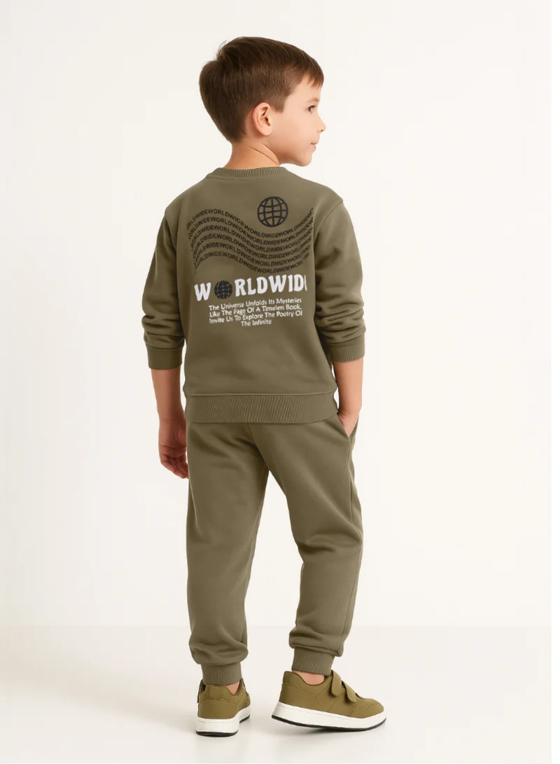 victor and jane Boys Olive Green Printed Utility Fleece Tracksuit - Sweat-top &amp; Jogger set