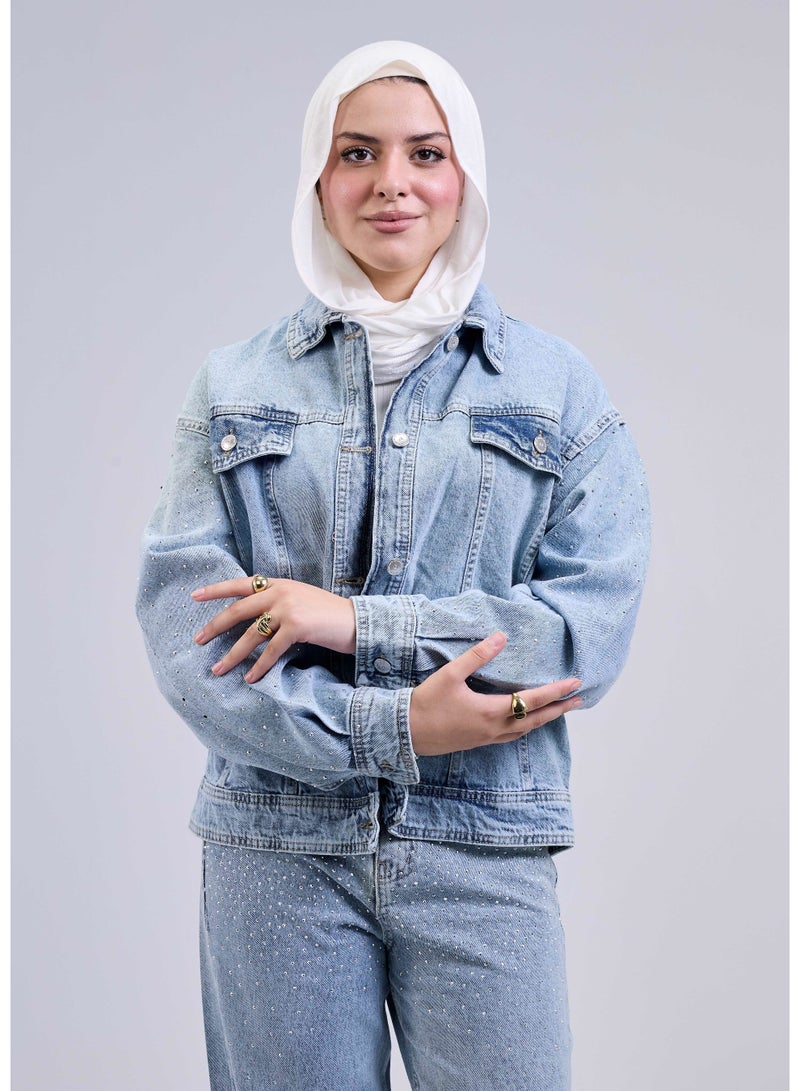 شيب ماستر جاكيت جينز حريمي بأزرار ولمسة أنيقة – تصميم واسع وعملي  - Image 1