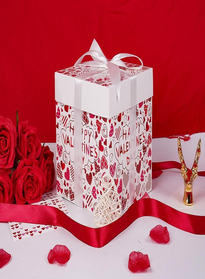 Jaywayang 5 Pack White Valentine Gift Boxes with Lids, Ribbons and Tissue Papers Square Gift Boxes - 7.1 Inch - Presents Wrapping Valentine's Day Decoration Party Favor Boxes. - Image 5