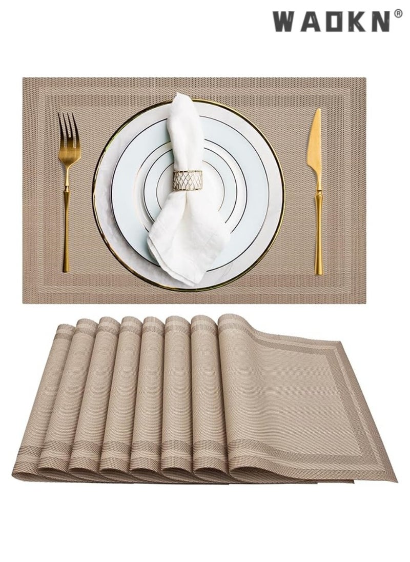 WAOKN Set of 8 Placemats, Non-Slip Crossweave Woven Vinyl Insulation Place Mat Washable Table Mats For Restaurants Party Decoration 45 x 30 cm(Khaki)  - Image 1