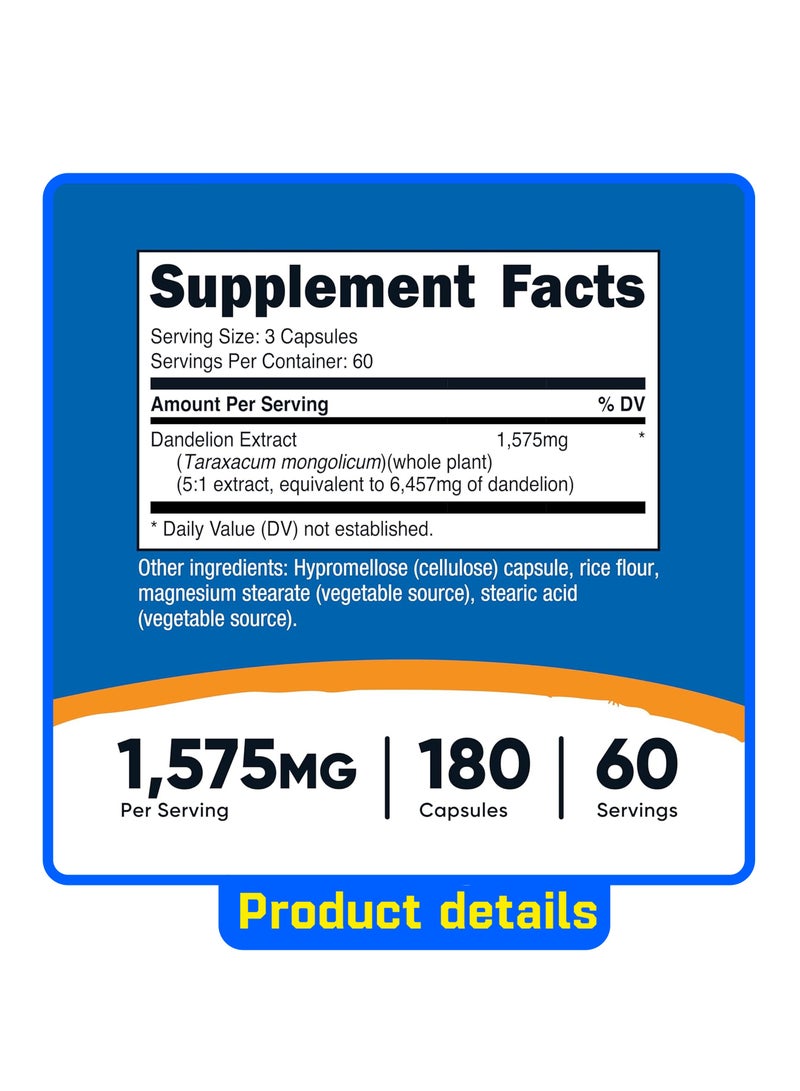 Nutricost Dandelion Extract, 180 Capsules (525 mg per Capsule) - Image 2