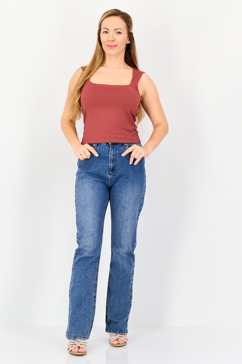 bebe بلوزة نسائية بدون أكمام ذات ياقة مربعة، بني - Image 4