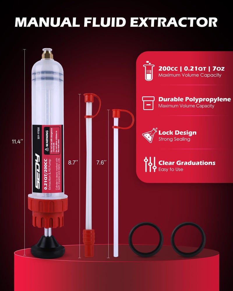 SEDY Fluid Extractor - 200cc Multi-Purpose Syringe, Oil Suction Pump, Manual Extraction and Filling Pump, Automotive Oil Syringe - Image 3
