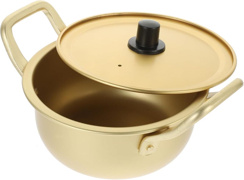 Korean Aluminum Ramen Pot with Lid 16cm Diameter Double Handle Stockpot for Instant Noodles Soup Cooking Household Kitchen - Image 1