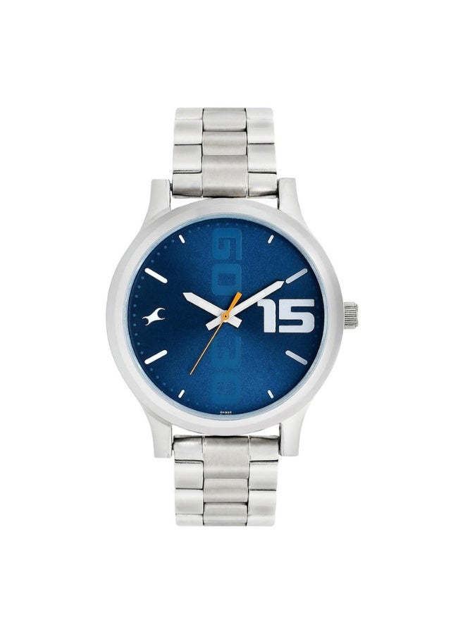 fastrack ساعة يد أنالوج للرجال من بولد كواتز 38051SM05 - قرص أزرق، حزام من الفولاذ المقاوم للصدأ، علبة 44 مم - Image 1