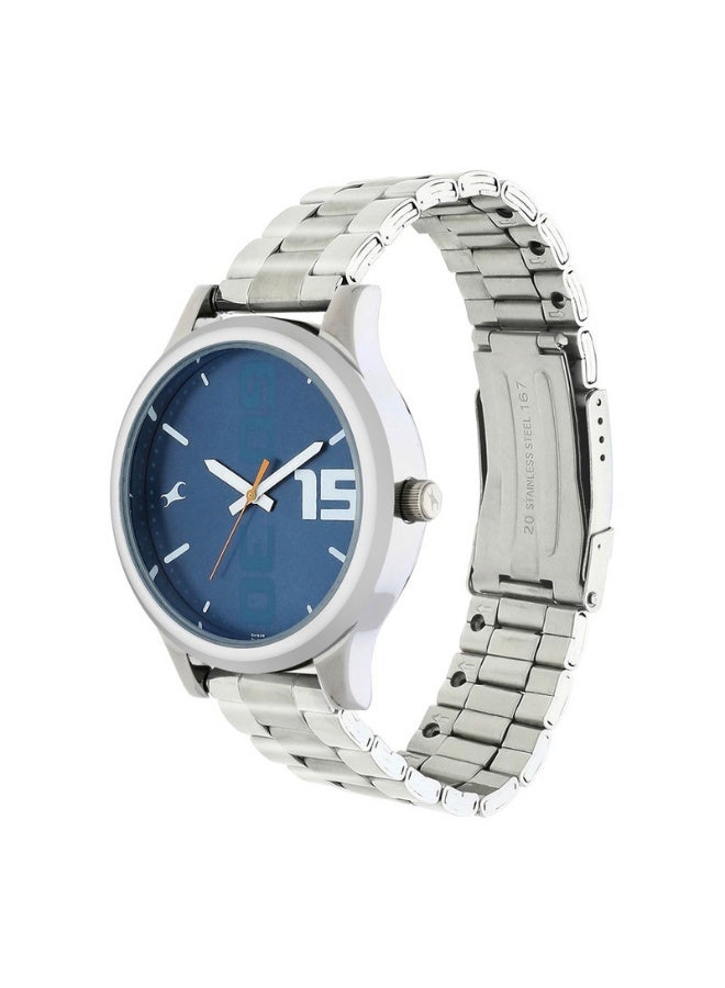 fastrack ساعة يد أنالوج للرجال من بولد كواتز 38051SM05 - قرص أزرق، حزام من الفولاذ المقاوم للصدأ، علبة 44 مم - Image 3