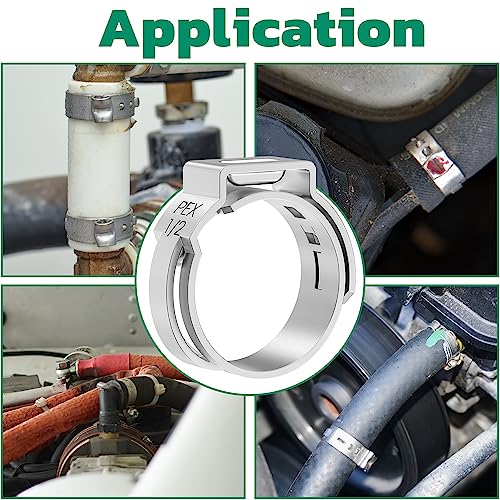 OURU 120PCS Pex Crimp Rings Assortment,304 Stainless Steel Pex Clamps 3/8",1/2",3/4",5/8",1" Single Ear Hose Clamps,Pex Cinch Clamps for Pex Fittings Pipe Tubing - Image 5