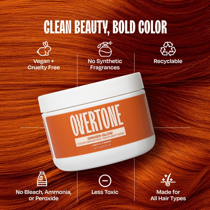 OVERTONE بلسم صبغة الشعر شبه الدائم أوفرتون، توهج الزنجبيل، 8 أونصات، مغذي، خالي من الأضرار، قناع إيداع اللون لجميع أنواع الشعر مع زبدة الشيا وزيت جوز الهند، نباتي وخالي من القسوة - Image 5