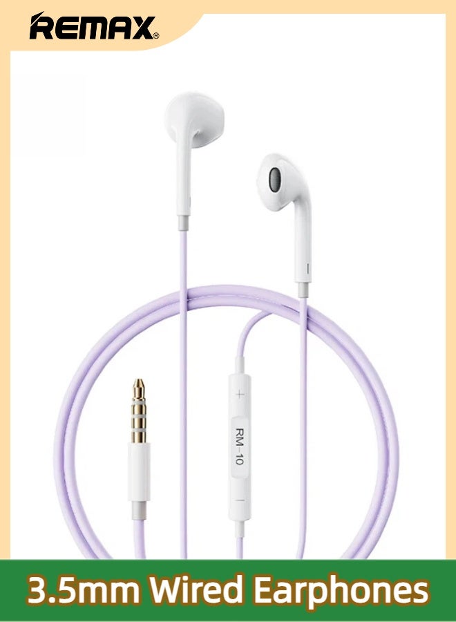 REMAX RM-10 Colorful 3.5mm Wired In Ear Stereo Earphones With Mic & Inline Control, Comfort Ergonomic Ear Tip, Ideal for Old Mobile Tablet Laptop PC Gaming Online Class Car AUX (Starry Purple) - Image 1