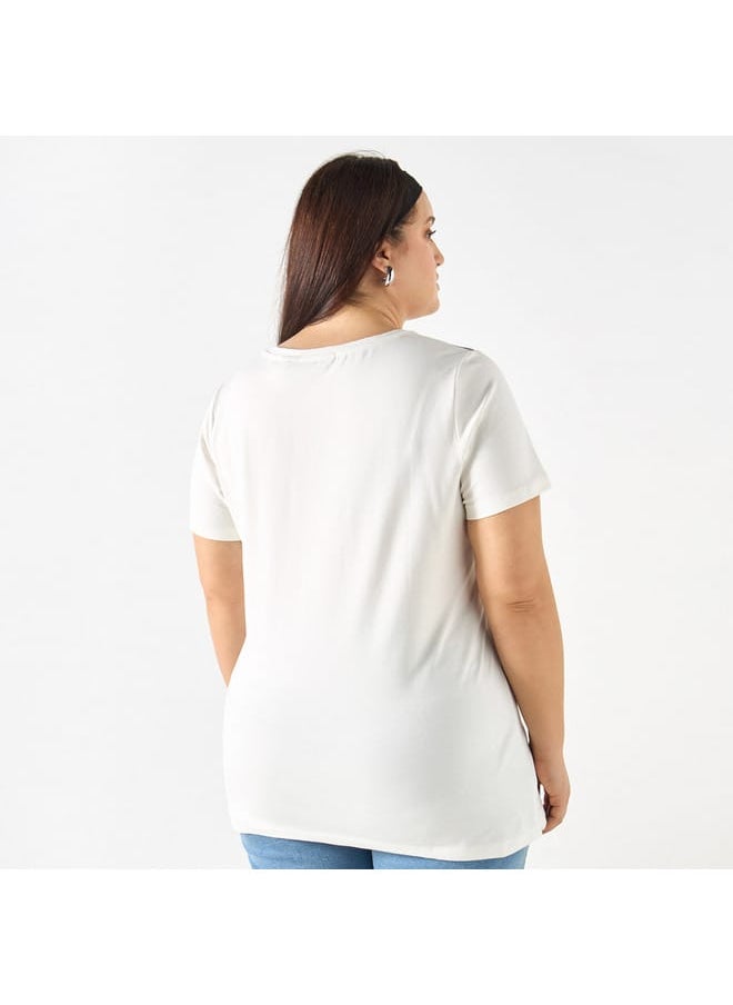 Ulla Popken Plus Size Ulla Popken Floral Print Crew Neck T-shirt with Short Sleeves  - Image 3