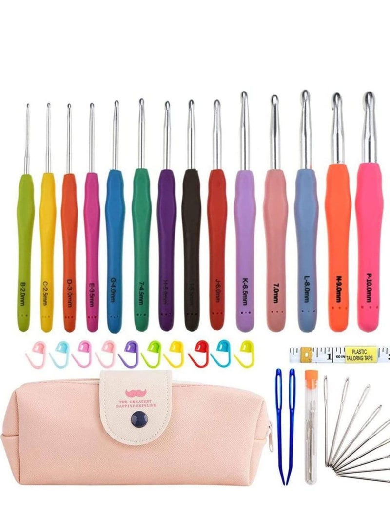 Crochet Hooks Set, 14 Pcs Ergonomic Soft Grip Handles, Smooth Knitting Needles Kit with Bag for Arthritic Hands, 2mm(B)-10mm(N) Extra Long Plus Knit Weave Yarn - Image 1