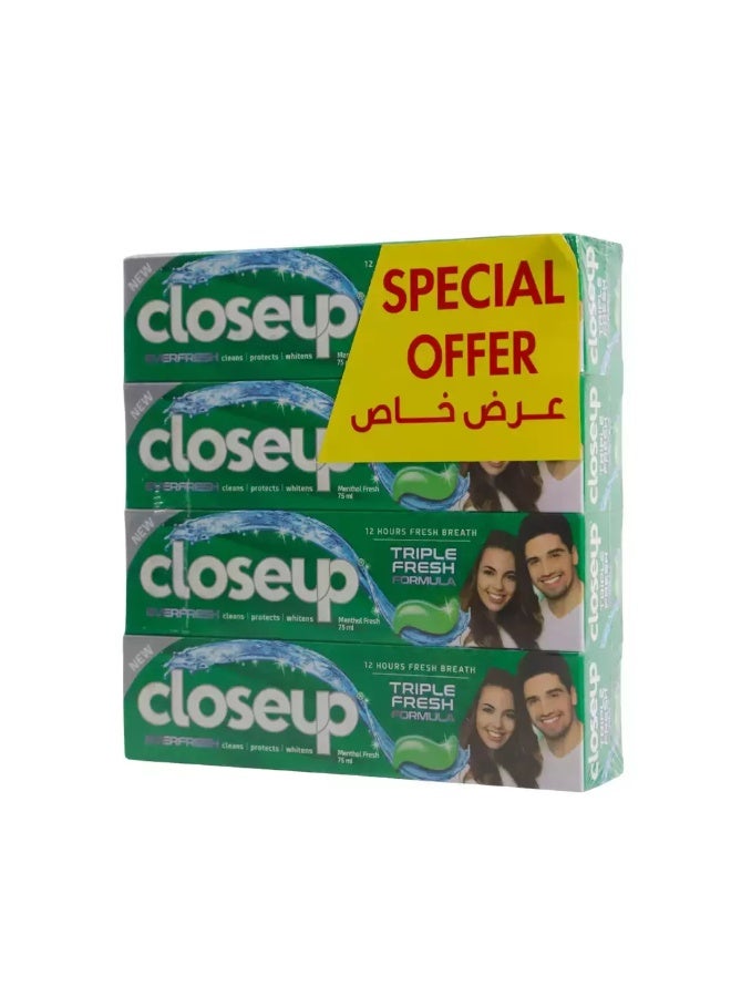 Closeup Everfresh Triple Fresh Formula Toothpaste With Menthol Fresh- 4X75ml Special Offer - Image 2