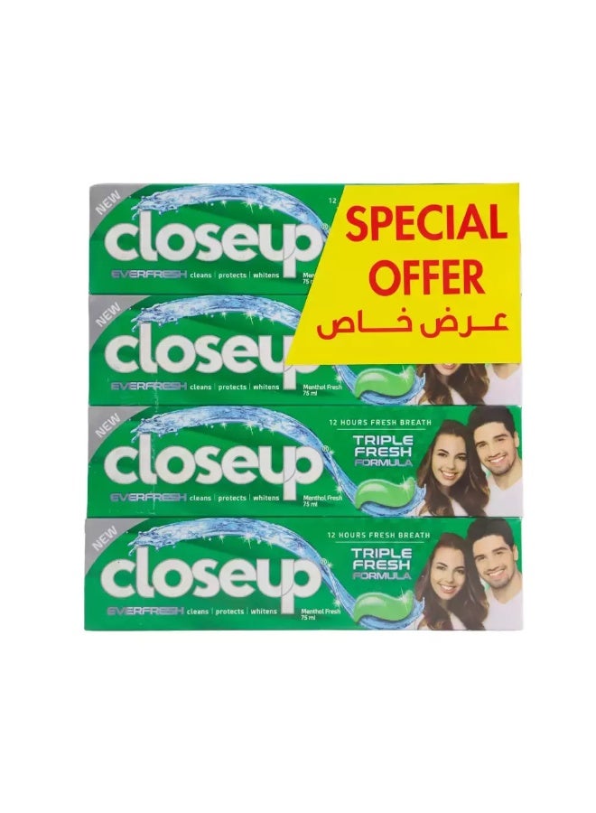 Closeup Everfresh Triple Fresh Formula Toothpaste With Menthol Fresh- 4X75ml Special Offer - Image 1