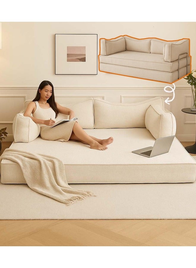 VUCATIN سرير أريكة قابل للطي متعدد الوظائف، أريكة أرضية مع دعم للظهر، أريكة مفردة من الإسفنج عالي الكثافة، أريكة أرضية كسولة، أريكة استرخاء عصرية من التاتامي لغرفة المعيشة وغرفة النوم والصالون - Image 1