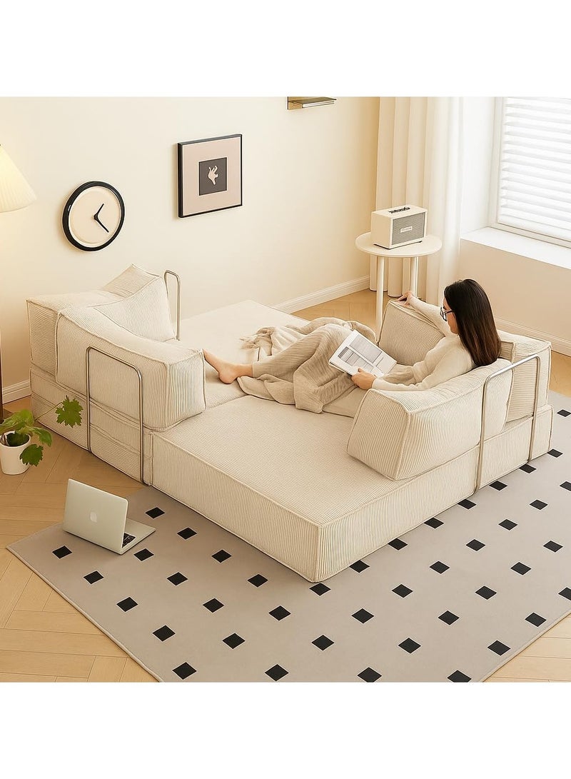 VUCATIN سرير أريكة قابل للطي متعدد الوظائف، أريكة أرضية مع دعم للظهر، أريكة مفردة من الإسفنج عالي الكثافة، أريكة أرضية كسولة، أريكة استرخاء عصرية من التاتامي لغرفة المعيشة وغرفة النوم والصالون - Image 4