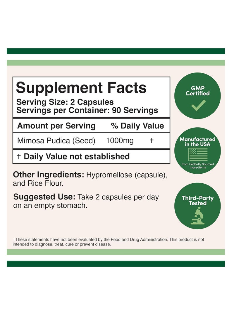 Double Wood Supplements Mimosa Pudica Seed Supplement for Intestinal Support and Parasite Cleanse for Adults 500 mg 180 capsules - Image 2